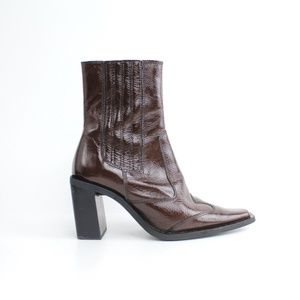 Topshop Patent Leather Chelsea Boots Block Heel Ankle Boot Pull Up Square Toe 39